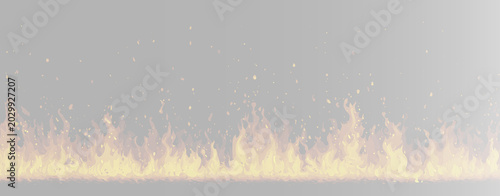 Fotografie Realistic fire flame border with sparks set, atmospheric burning bonfire wall an