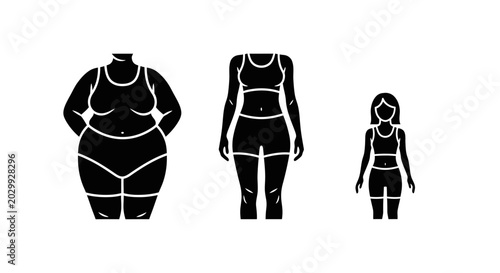 Body Shape Progression: Obesity to Fit Woman Silhouette Vector