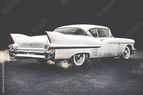 Foto Vintage car performing burnout, smoking tires, retro automotive style