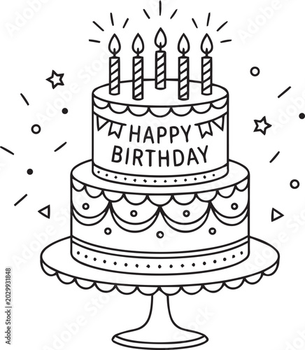Two-tiered birthday cake with candles and decorations sweet
