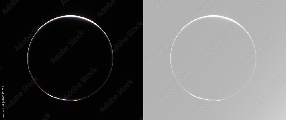 Foto Floating transparent bubble sphere with perfect smooth surface reflecting light