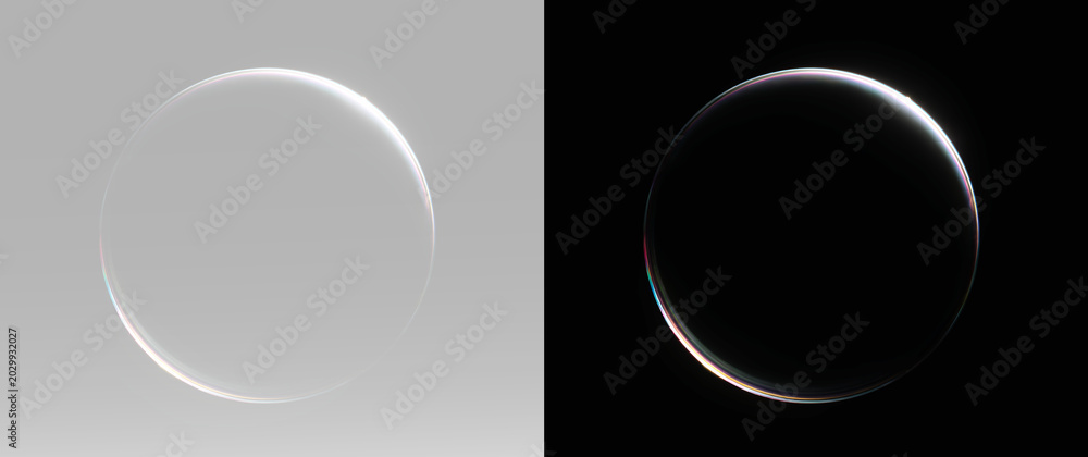 Фотография Floating transparent bubble sphere with perfect smooth surface reflecting light