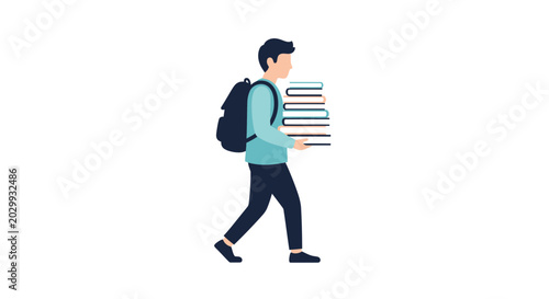 Fotografía Young man carrying stack of books.
