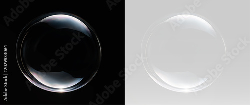 Foto Abstract floating sphere bubble with ultra smooth glass texture reflecting light