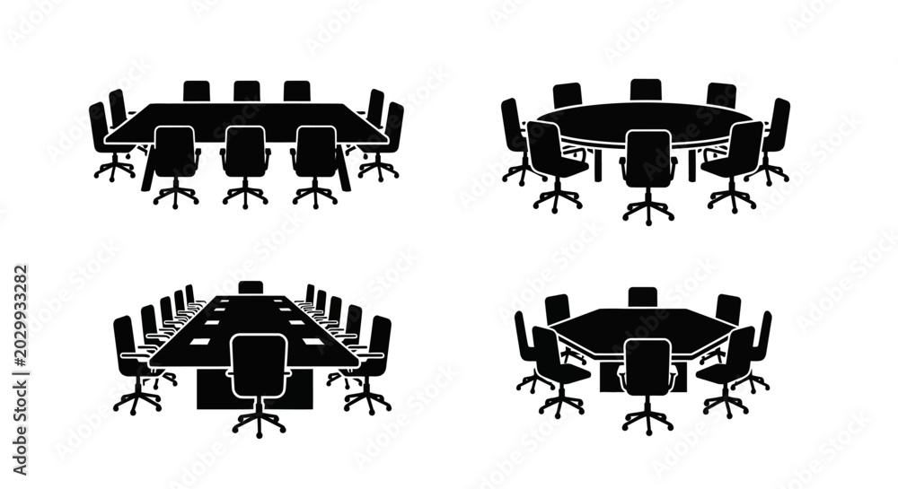 Obraz premium Modern Conference Room Table and Chairs Set - Business Meeting Icon