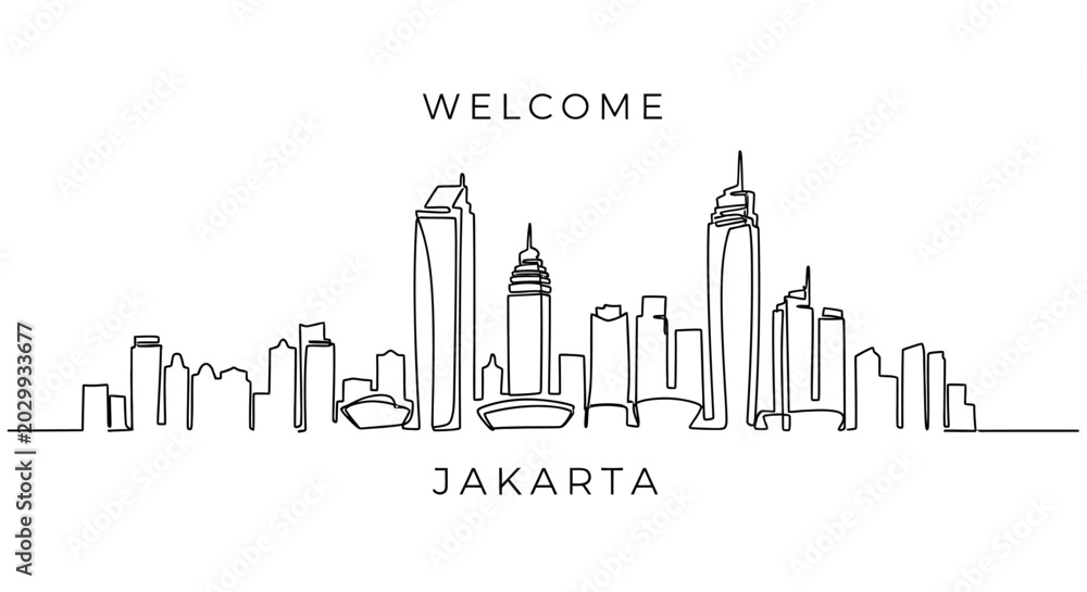 Fototapeta premium Jakarta Skyline: minimalist line art, welcome greeting