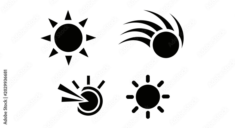 Obraz premium Sun Icons Set: Brightness, Weather, Energy, Heat Symbols