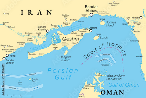 Schilderij op canvas Qeshm, largest island of Iran, political map