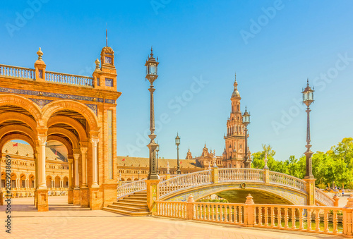 bridge of Plaza de Espana - square of Spain, in Seville, Spain