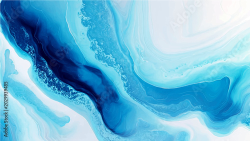 Fotografia Abstract swirling fluid art with deep indigo blue and bright cyan watercolor tex