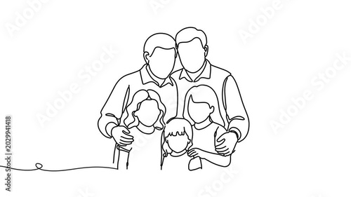 Animation of line drawing of Grandfather with grandchildren, symbolizing inheritance, love, and intergenerational relationships..