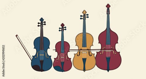 Tableau sur toile String Instrument Family: Violin, Viola, Cello, Double Bass