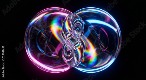 Slika na platnu Abstract 3D infinity loop glass sculpture with vibrant neon pink and blue light
