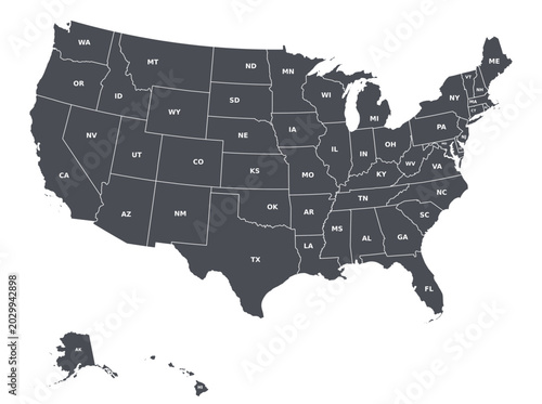 Obraz na płótnie Premium Grey Blueprint Vector Map of the United States of America Featuring All