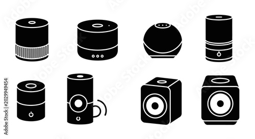 Collection of Portable Bluetooth Speaker Icons - Vector Silhouettes