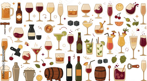 Foto Comprehensive Vector Collection of Alcoholic Beverages Featuring Wine Beer Cockt