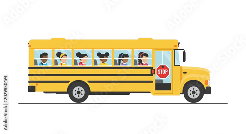 Photos Yellow School Bus with Children Inside.