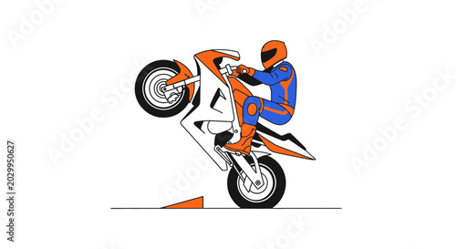 Bild auf Leinwand Motorcyclist Riding Motorcycle on Ramp High.