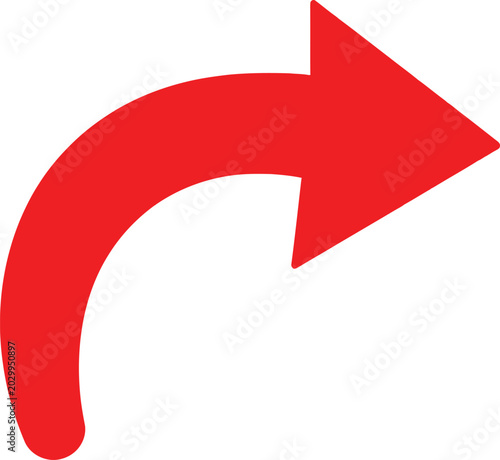 A simple red curved arrow icon pointing to the right for navigation and web design Vector