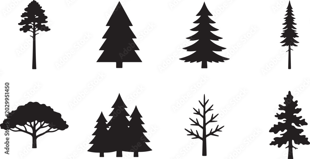Fototapeta premium Pine tree silhouette vector forest set