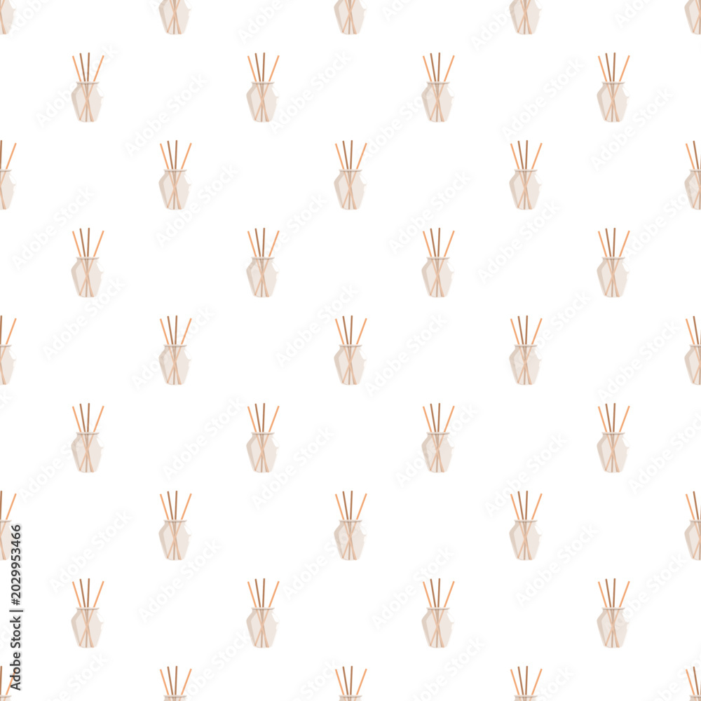 Fototapeta premium Aroma diffuser reed bottles creating a seamless repeating pattern on a white background