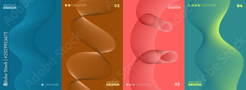 Slika na platnu Modern abstract poster designs with flowing dark lines on rich saturated backdrop