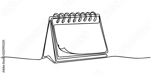 Photos Continuous single line  sketch drawing of standing calendar table business schedule and planning one line concept vector illustration, Loose-leaf calendar in one continuous line drawing