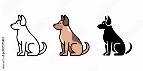 Dog Silhouette Icon Set Vector, Cute Puppy Sitting Collection Illustration, Pet Animal Side View Design