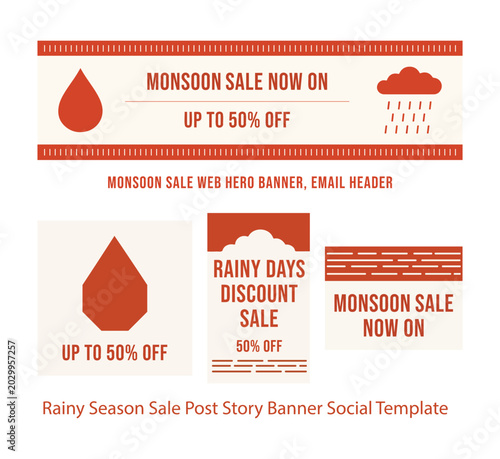 Rainy Season Sale Post Story Banner Social Template Flat Minimal Vector Bundle
