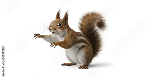 Cute Squirrel with Bushy Tail in Profile View.