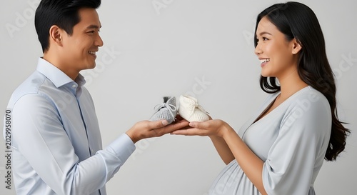 Man and Woman Exchanging Gift in Formal Setting.