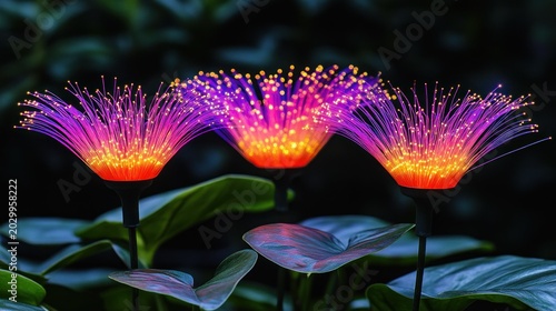 Colorful fiber optic flower lights in garden