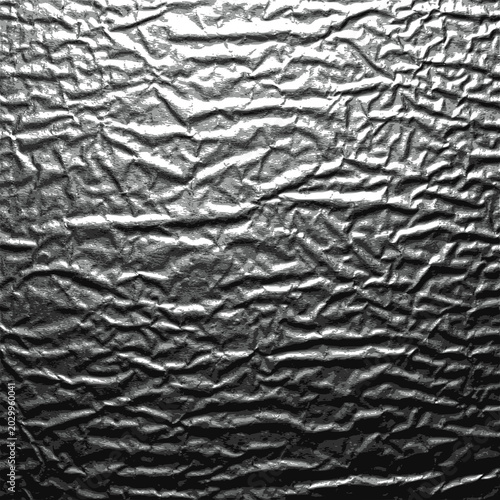 Metallic silver foil texture, shiny chrome background with reflective surface. Wrinkled aluminum glossy material of polished steel plate. Gleaming alloy sheet glowing metal pattern, PNG version.