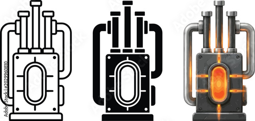 Schilderij op canvas Industrial machinery icons steam engine or boiler symbols flat and glyph design