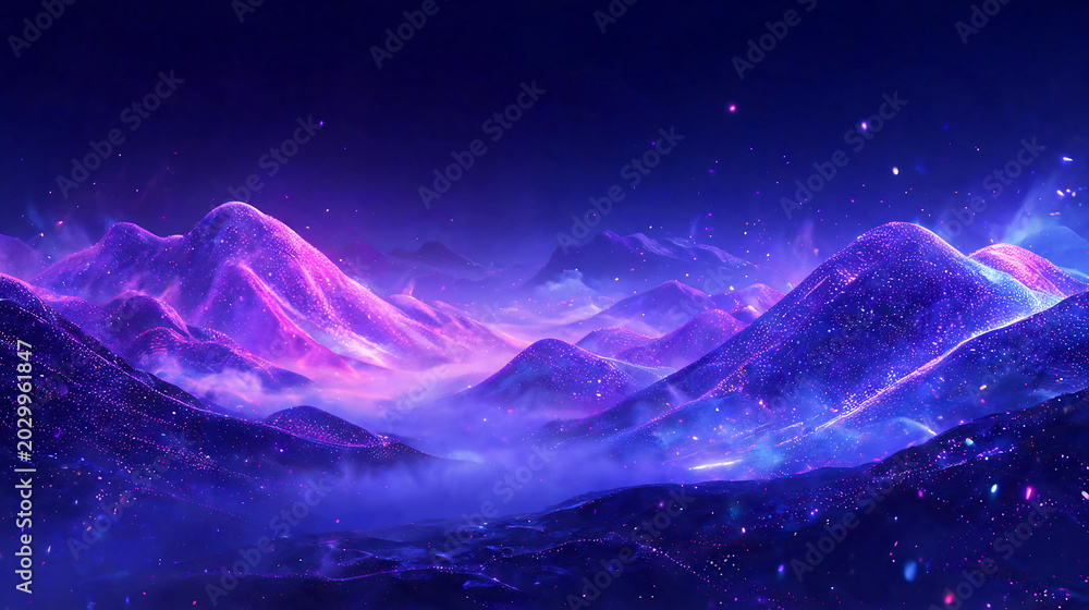 Fototapeta premium Abstract digital particle landscape of neon hills for futuristic technology background