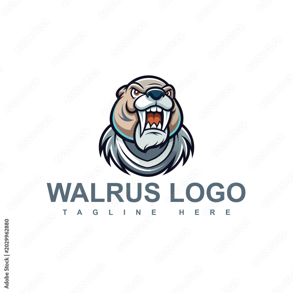 Fototapeta premium funny walrus mascot cartoon logo premium vector branding design
