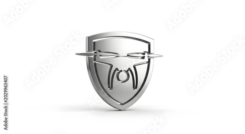Silver Shield Emblem with Modern Design and Metallic Finish.