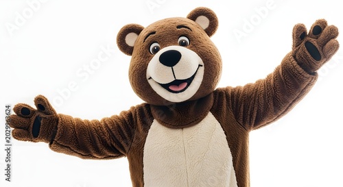 Cheerful Bear Mascot Costume with Outstretched Arms.