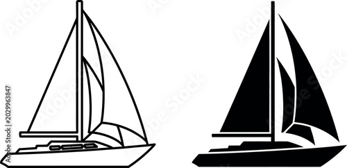 Cuadro en lienzo Two stylized vintage trains in outline and solid black icon forms represent indu
