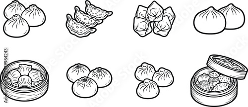 Foto A collection of steamed dumplings and dim sum in various traditional asian servi