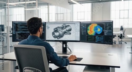 Professional Mechanical Engineer Designing Complex Components Using Advanced CAD Software and Data Analysis