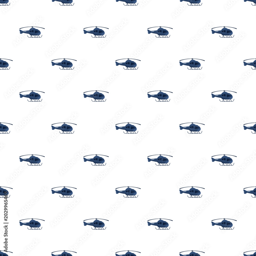Fototapeta premium Helicopters creating a seamless pattern on a white background, demonstrating aviation and transport