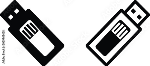 Obraz na płótnie Two black and white vector icons depicting usb flash drives in different orienta