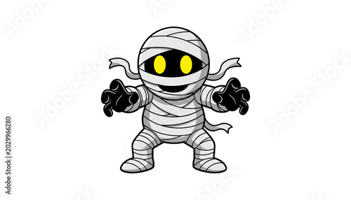 Tableau sur toile Mummy cartoon character with yellow eyes and bandages
