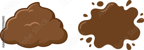 Cartoon poop pile and splat with animal waste organic waste illustration childish excrement droppings isolated emoticon character bathroom mischief unpleasant fertilizer disgusting