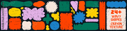 Quadro su tela Crayon textured retro groovy banners set