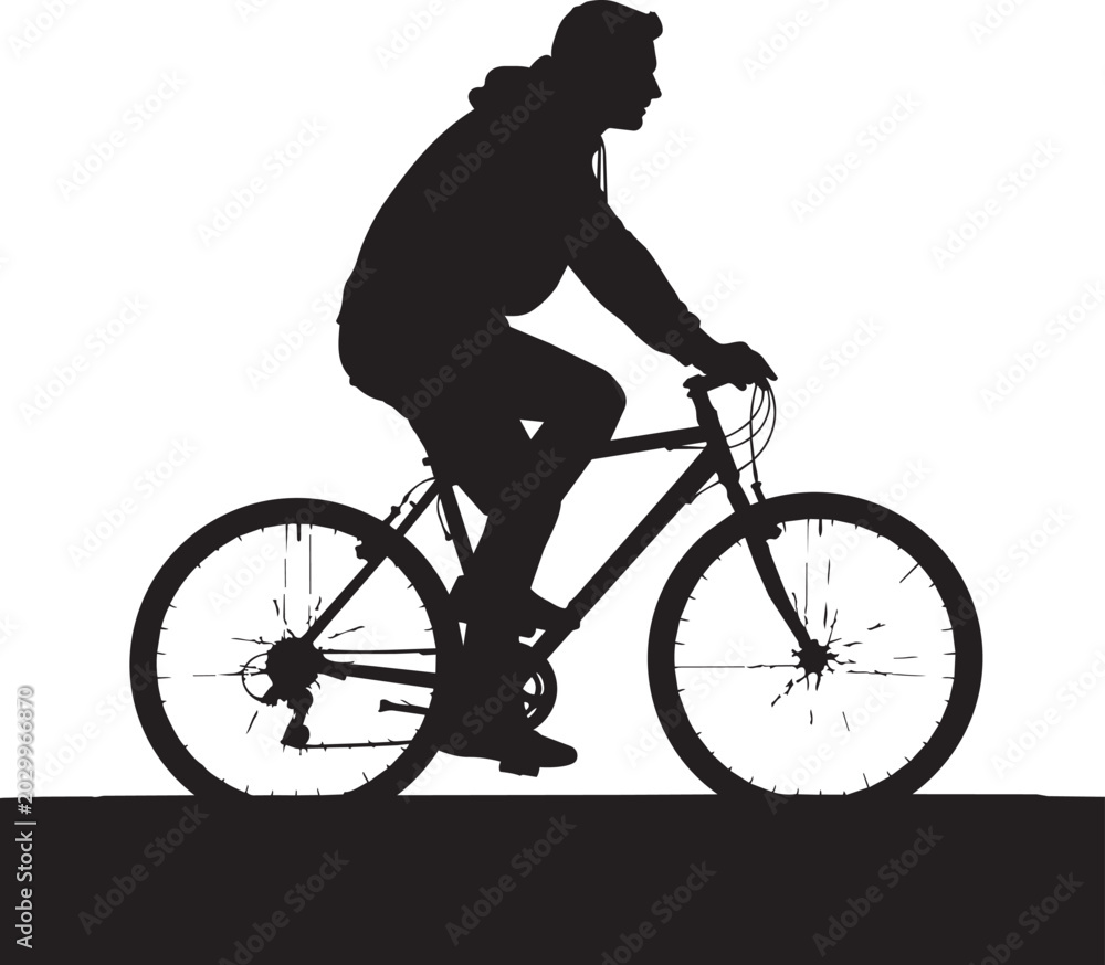 Obraz premium Silhouette of cyclist in motion against light background isolated bicycle black
