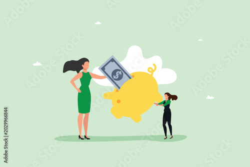 Women Saving Money in Piggy Bank Vector Illustration for Financial Planning