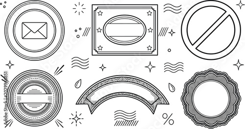 Tableau sur toile Vintage Postal Stamp Line Art Vector Elements Set Featuring Envelope Mail Icons