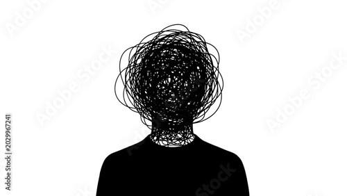 Foto Silhouette of Human Head with Chaotic Tangled Scribbles Representing Confused Mi